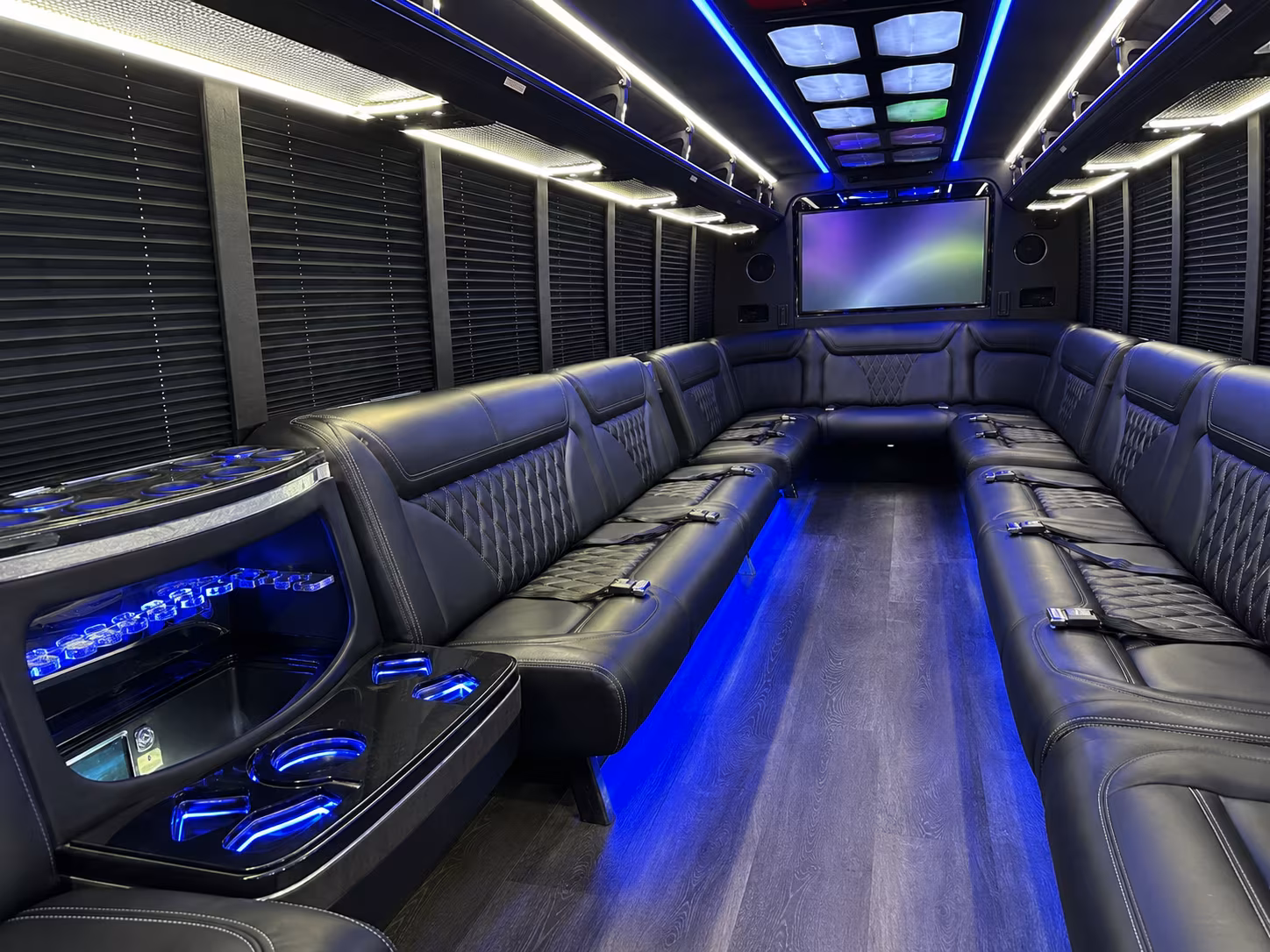 irvine 20 passenger party bus inside